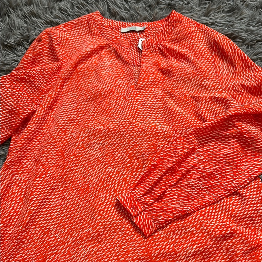Dalia Orange Long Sleeve Relaxed Blouse with Mandarin Collar